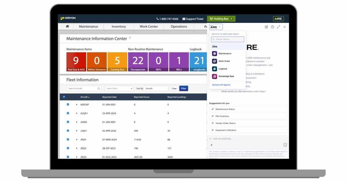 New AI Agents Enhance Aviation Maintenance at Veryon Tracking